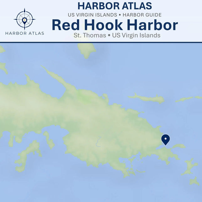 Harbor Atlas orientation map showing the location of Red Hook Harbor on the east end of St. Thomas, US Virgin Islands.
