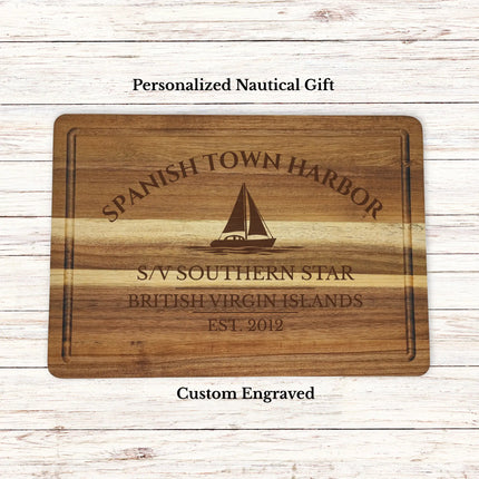 Spanish Town Harbor British Virgin Islands sailboat cutting board personalized with Southern Star boat name nautical gift