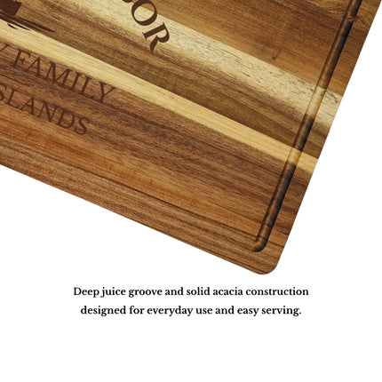 Spanish Town Harbor British Virgin Islands cutting board juice groove and craftsmanship showing solid acacia wood quality and durability