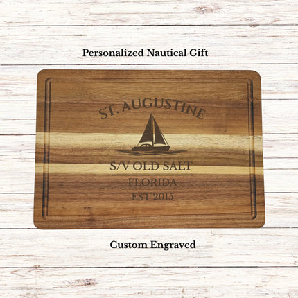 personalized st augustine florida sailboat cutting board custom engraved boat name gift acacia wood