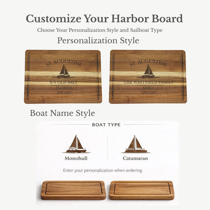 st augustine sailboat cutting board design options monohull and catamaran personalized engraving