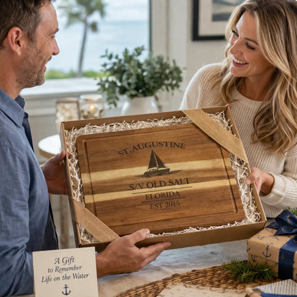 personalized st augustine sailboat cutting board gift ready nautical packaging meaningful coastal gift