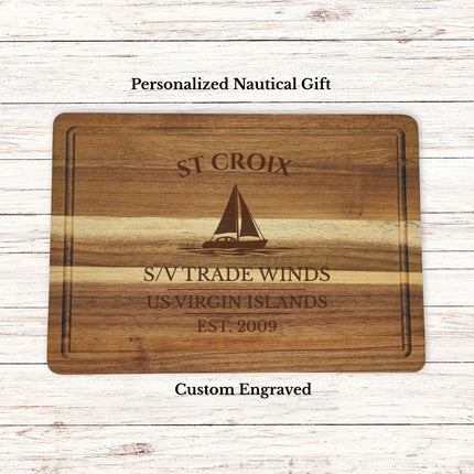 St Croix US Virgin Islands sailboat cutting board personalized with Tradewinds boat name nautical gift