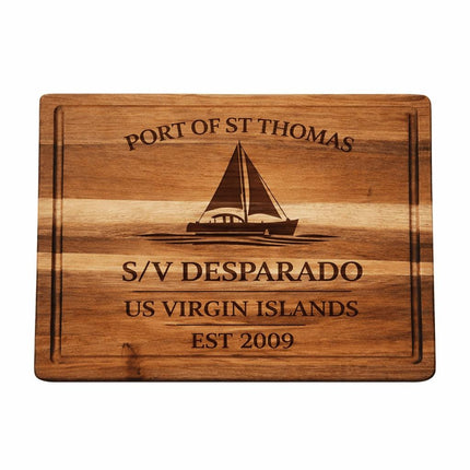 St Thomas Sailboat Cutting Board – Personalized Nautical Gift, Custom Boat Name & Home Port, Anniversary Wedding Housewarming Gift