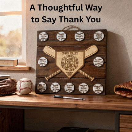Personalized Baseball & Softball Coach Award – Custom Wooden Team Plaque with Player Names