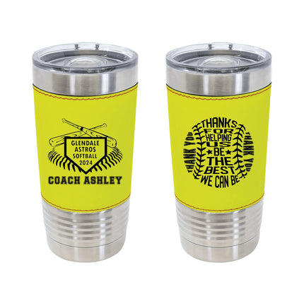 Custom Softball Tumbler | Personalized Coach Gift | Softball Team Insulated Tumbler | Leatherette 20 Ounce Tumbler | Softball Coach Award