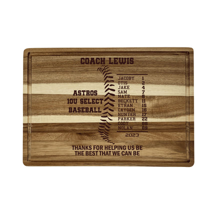 Personalized Acacia Wood Cutting Board: Baseball/Softball Coach Gift