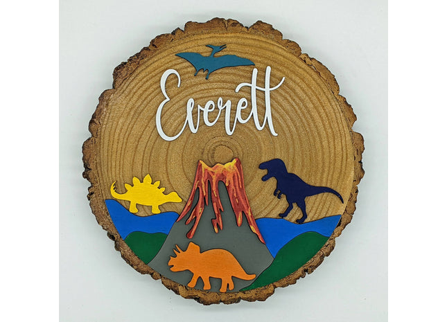 Kids Bedroom Sign, Personalized Child Sign, Mountain or Dinosaur Room Sign, Children's Playroom Name Sign