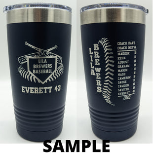 Baseball Team Tumblers, Softball Team Tumblers, Personalized Name and Number, 20 Ounce Insulated Bottle