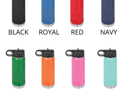 Baseball Team Water Bottles, Softball Team Water Bottles, Personalized Name and Number, 20 Ounce Insulated Bottle