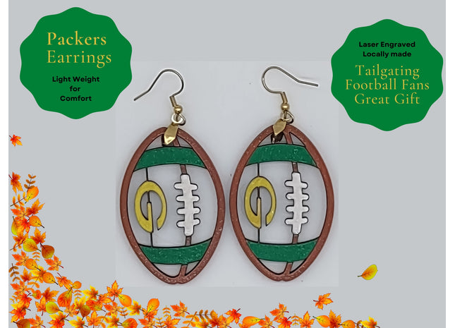 Packers Earrings, Wisconsin Football Earrings, Handmade Earrings, Green Bay Earrings, Football Earrings, Lambeau Field