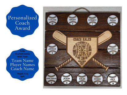 Youth Baseball or Softball Coach Award - Baseball or Softball Coach Thank You Sign - Personalized Sports Coach Appreciation Trophy
