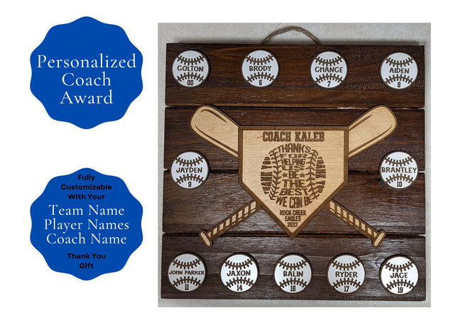 Youth Baseball or Softball Coach Award - Baseball or Softball Coach Thank You Sign - Personalized Sports Coach Appreciation Trophy
