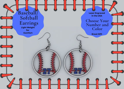 Personalized Softball Earrings, Personalized Baseball Earrings, Handmade Earrings, Team Color and Number, Softball Baseball Mom