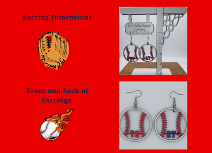 Personalized Softball Earrings, Personalized Baseball Earrings, Handmade Earrings, Team Color and Number, Softball Baseball Mom