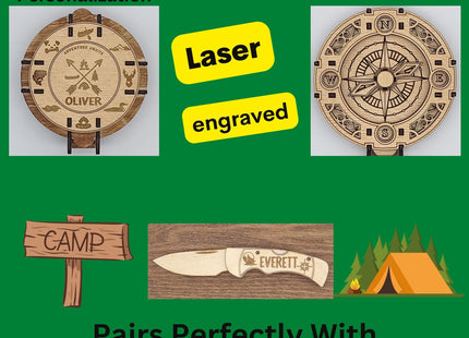 Kids Wood Play Compass - Personalized Laser Engraving With Flip Top and Spinning Directional Needle