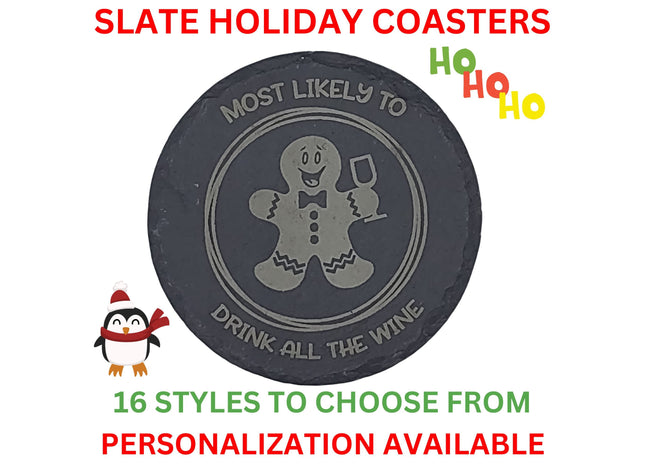 Slate Gingerbread Man Coaster | Gingerbread Woman Coaster | Personalized Drink Coaster | Holiday Beverage Coaster | Christmas Drink Coaster