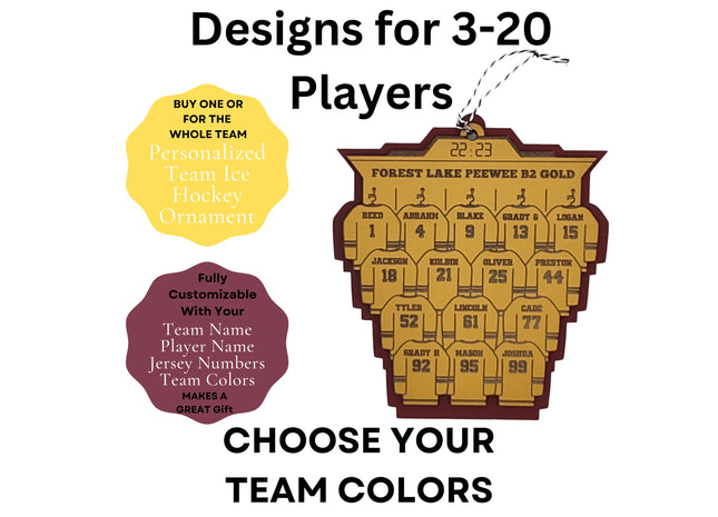 Hockey Personalized Team Ornament |Team Holiday Gift | Ice Hockey Ornament |Ice Hockey Gift | Team Jersey Ornament