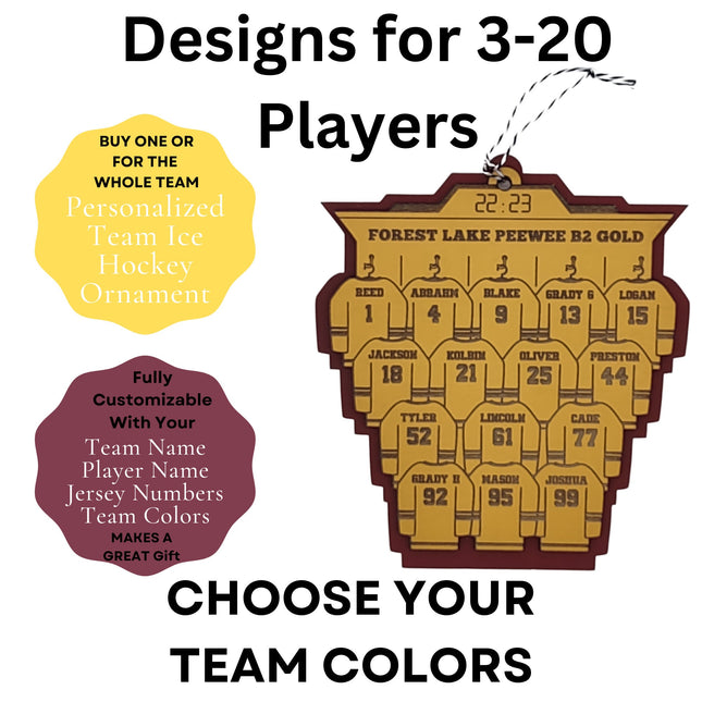 Hockey Personalized Team Ornament |Team Holiday Gift | Ice Hockey Ornament |Ice Hockey Gift | Team Jersey Ornament