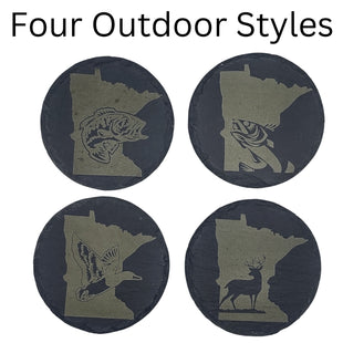 Minnesota Sportsman Coasters | Round Slate Drink Coasters | Minnesota Outdoors Gift | Minnesota Fishing and Hunting Coasters