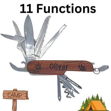 Personalized Swiss Army Knife - Engraved Pocket Knife - Stainless Steel Eleven Function Multi-tool - Camping Knife For Older Kids and Adults
