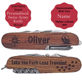 Personalized Swiss Army Knife - Engraved Pocket Knife - Stainless Steel Eleven Function Multi-tool - Camping Knife For Older Kids and Adults