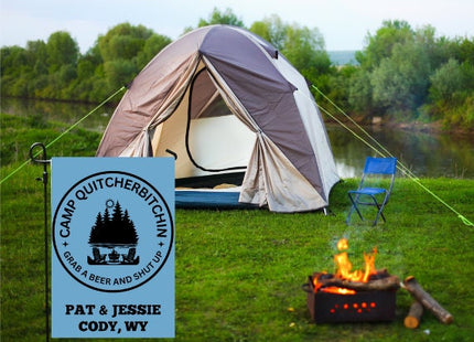 Camp Quitcherbitchin Banner | Personalized Camping Sign | Funny Camper Sign | Campground Banner | Light Blue