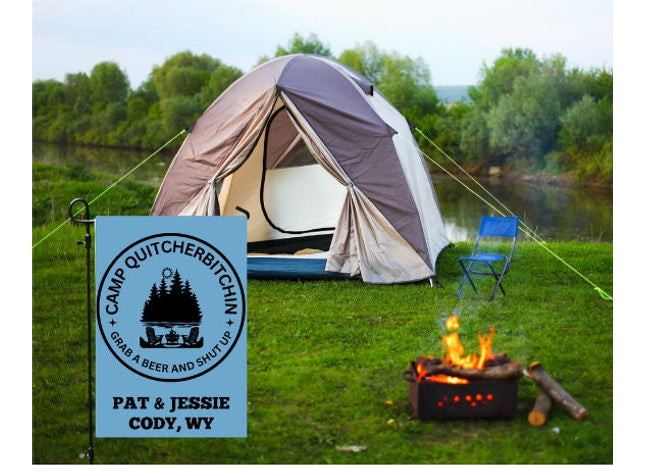 Camp Quitcherbitchin Banner | Personalized Camping Sign | Funny Camper Sign | Campground Banner | Light Blue