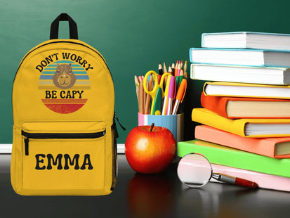 Personalized School Bag | Capybara Backpack | Kids School Backpack | Don't Worry Be Capy Retro Backpack | Yellow