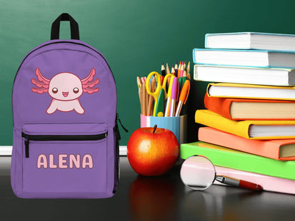 Personalized School Bag | Kids School Backpack | Axolotl Backpack | Light Purple Travel Bag