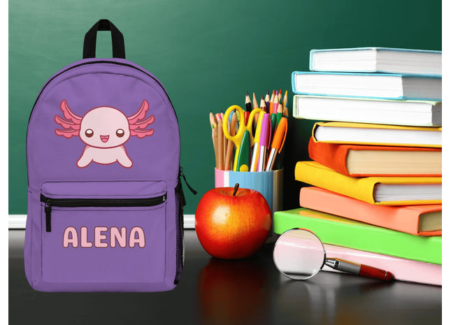 Personalized School Bag | Kids School Backpack | Axolotl Backpack | Light Purple Travel Bag