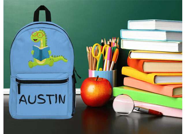 Kids Light Blue Dinosaur School Backpack | Personalized School Bag | Back to School