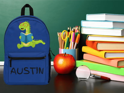 Kids Dark Blue Dinosaur School Backpack | Personalized School Bag | Back to School
