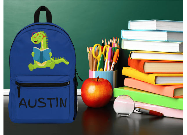 Kids Dark Blue Dinosaur School Backpack | Personalized School Bag | Back to School