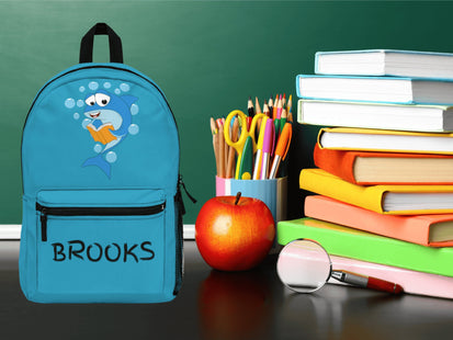 Kids Turquoise Shark School Backpack | Personalized School Bag | Back to School Book Bag