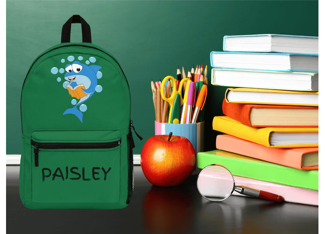 Kids Dark Green Shark School Backpack | Personalized School Bag | Back to School