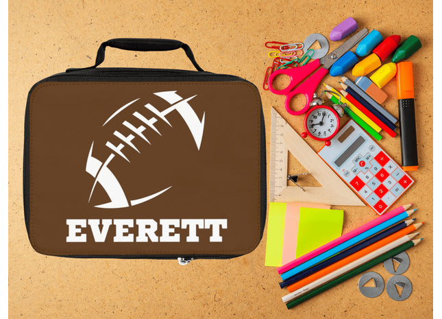 Childrens Football Lunch Bag | Personalized Kids Lunch Box | Insulated School Lunch Bag | Brown Football Backpack