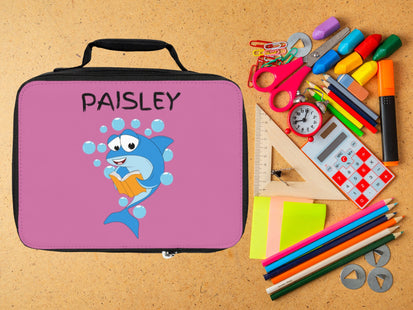 Cute Shark Lunch Bag | Personalized Kids Lunch Box | Insulated School Lunch Bag | Pink Childrens Backpack