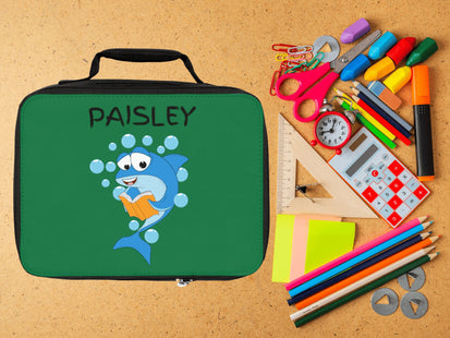 Cute Shark Lunch Bag | Personalized Kids Lunch Box | Insulated School Lunch Bag | Green Childrens Backpack