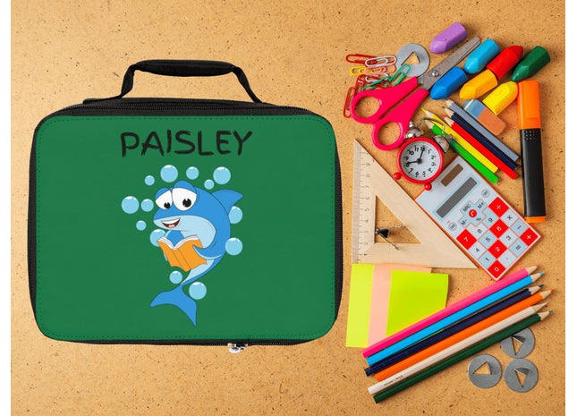 Cute Shark Lunch Bag | Personalized Kids Lunch Box | Insulated School Lunch Bag | Green Childrens Backpack