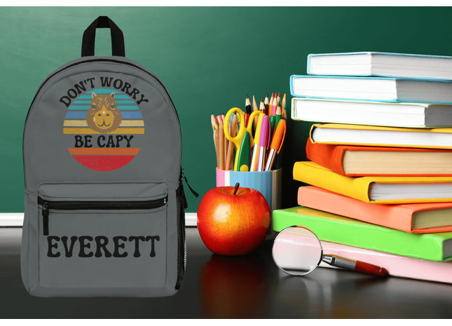 Personalized School Bag | Capybara Backpack | Kids School Backpack | Don't Worry Be Capy Retro Backpack | Dark Grey