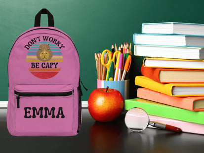 Personalized School Bag | Capybara Backpack | Kids School Backpack | Don't Worry Be Capy Retro Backpack | Pink