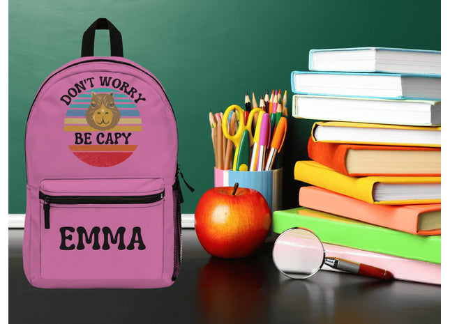 Personalized School Bag | Capybara Backpack | Kids School Backpack | Don't Worry Be Capy Retro Backpack | Pink