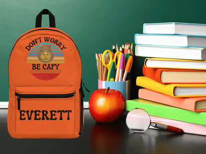 Personalized School Bag | Capybara Backpack | Kids School Backpack | Don't Worry Be Capy Retro Backpack | Orange