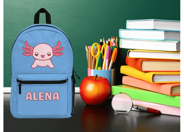 Personalized School Bag | Kids School Backpack | Axolotl Backpack | Light Blue Travel Bag