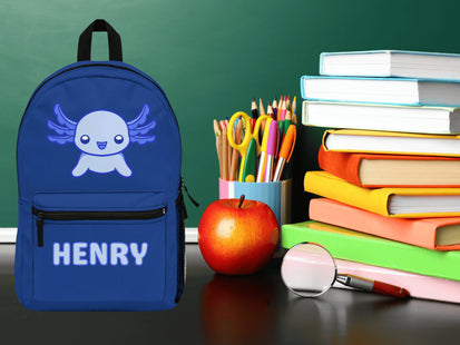 Personalized School Bag | Kids School Backpack | Axolotl Backpack | Navy Blue Travel Bag