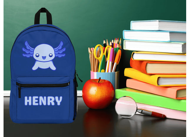 Personalized School Bag | Kids School Backpack | Axolotl Backpack | Navy Blue Travel Bag