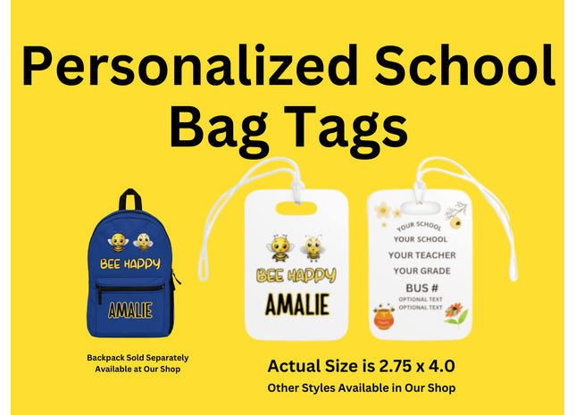 Kids School Backpack Tag | Honeybee Schoolbag Label | Back to School Personalized Label