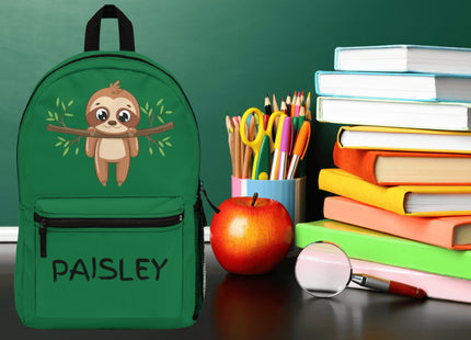 Kids Green Sloth School Backpack | Personalized School Bag | Back to School Book Bag | Green Child Backpack