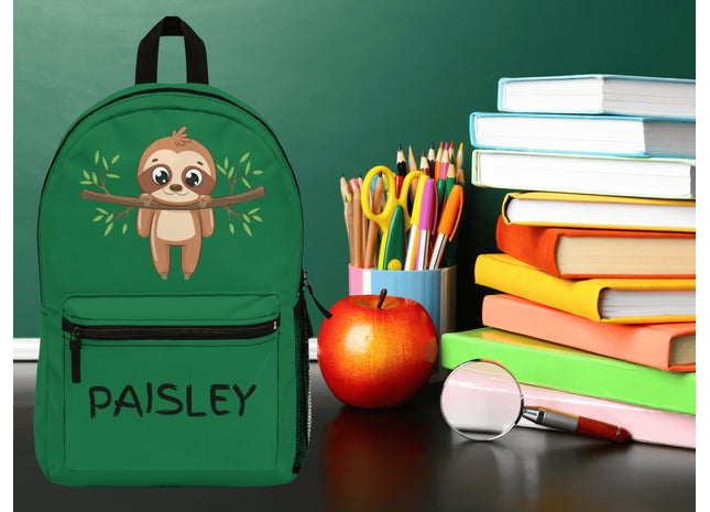 Kids Green Sloth School Backpack | Personalized School Bag | Back to School Book Bag | Green Child Backpack